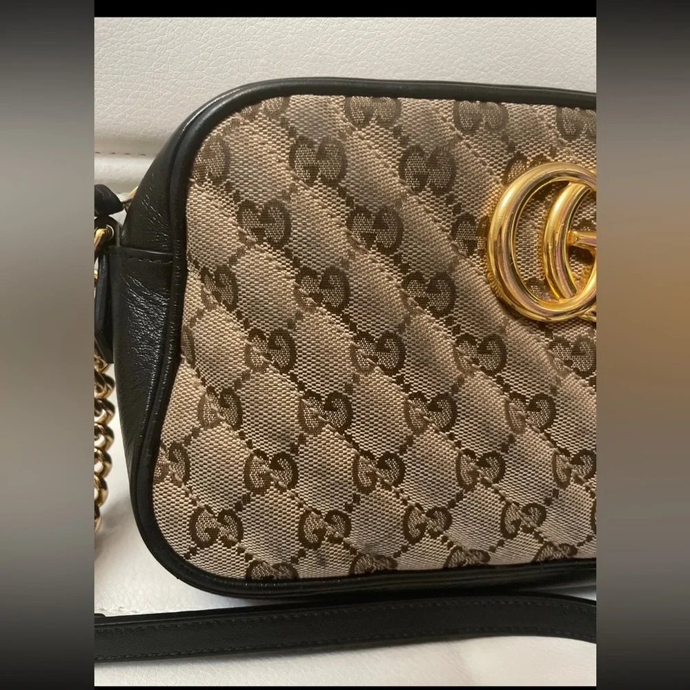 Gucci Marmont Supreme Crossbody Bag Black Brown Gold - Picture 3 of 10